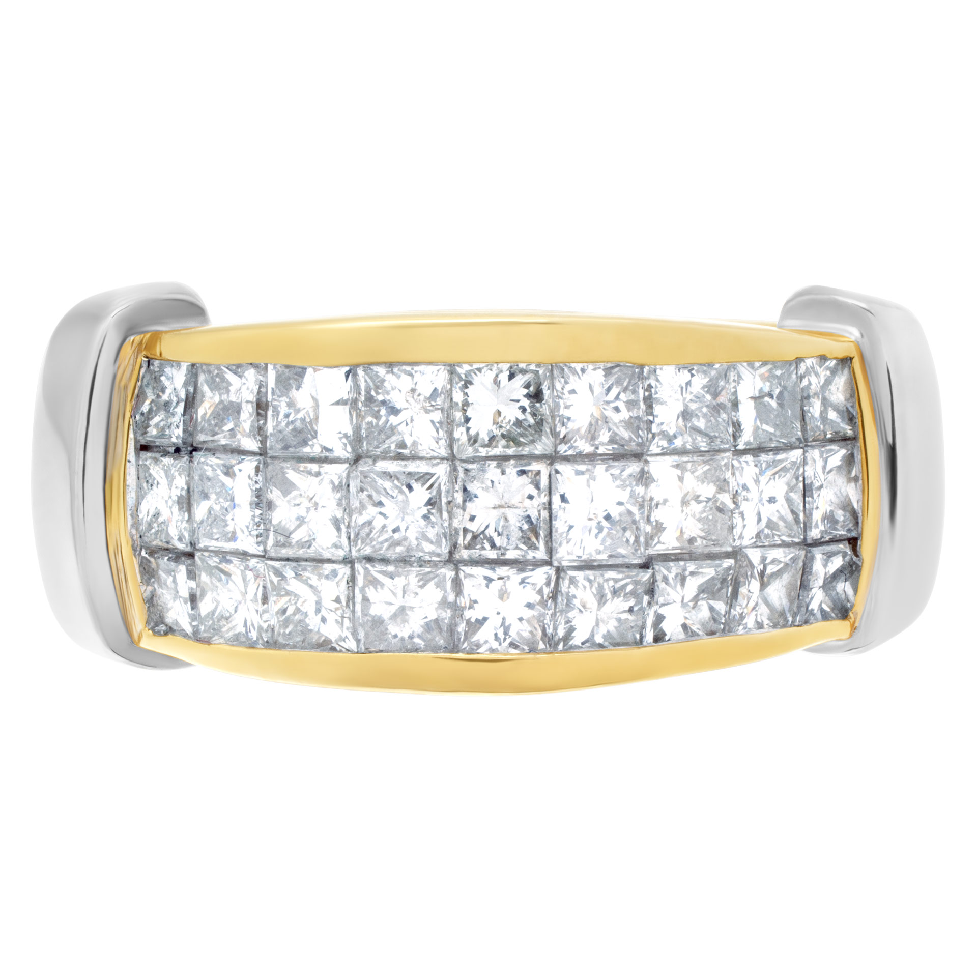 White & Yellow 18K gold Men's ring with approx 1 carat Princess cut Diamonds
