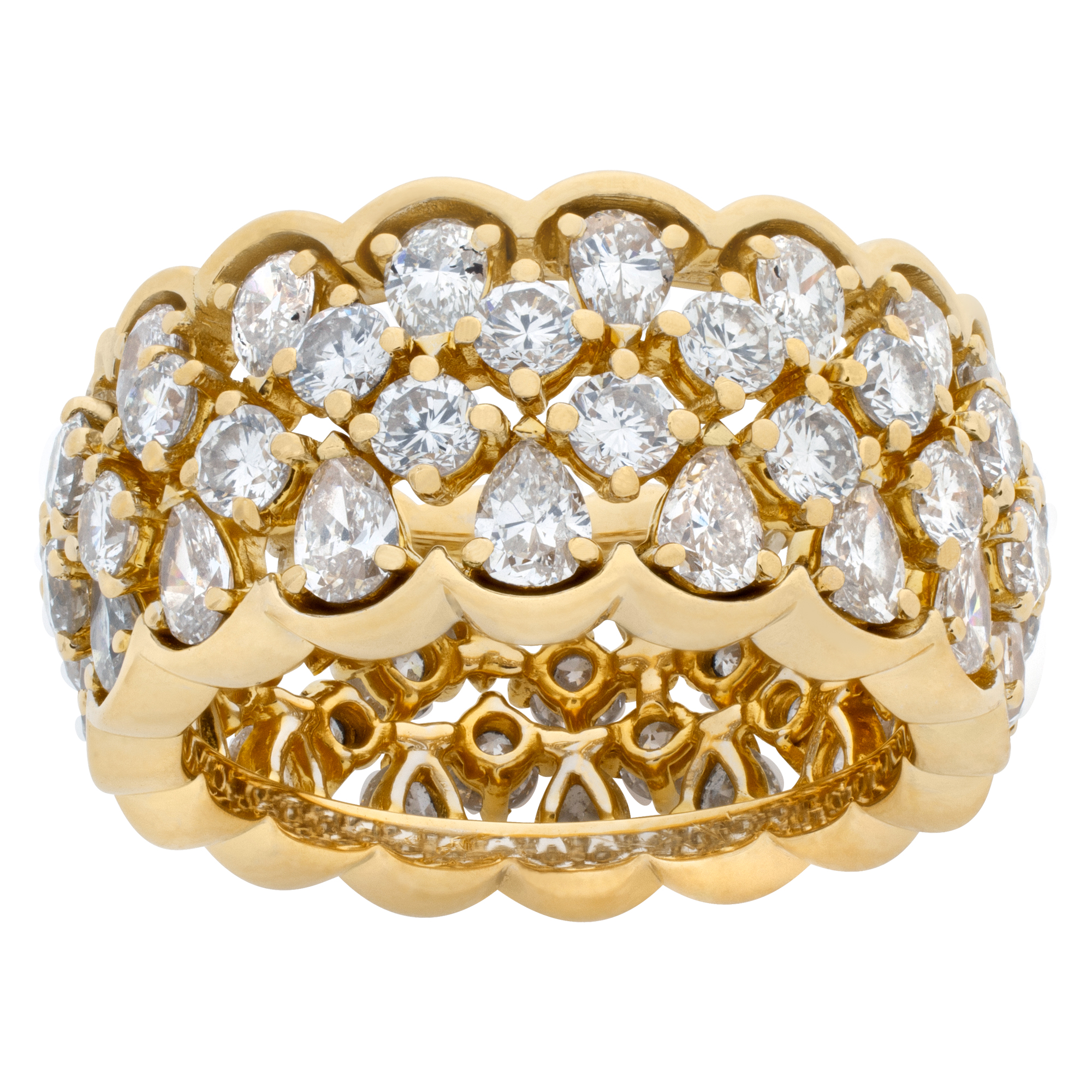 Wide "Eternity" band with approximately 5 carats full cut round brilliant & pear shape diamonds, set in 18K yellow gold S518742