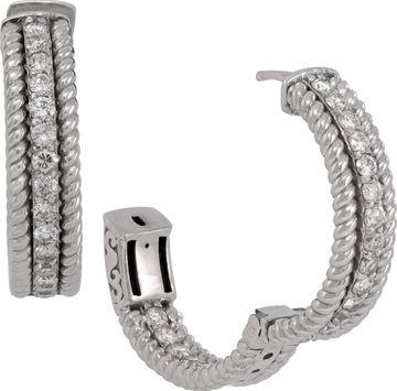 14k white gold hoop earings with pave diamonds