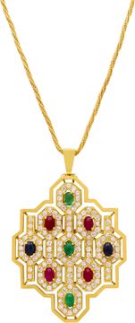 18K Yellow Gold Ruby, Emerald, & Sapphire Diamond-Set Jewelry Suite