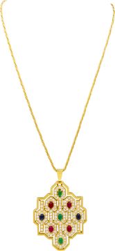 18K Yellow Gold Ruby, Emerald, & Sapphire Diamond-Set Jewelry Suite