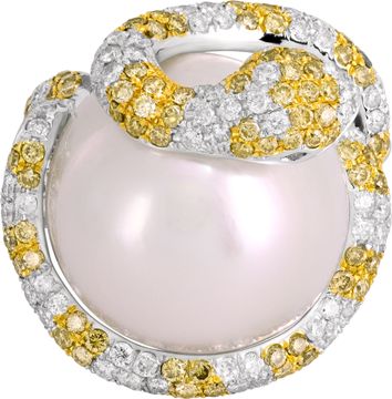 18mm South Sea Pearl and pave diamond ring in 18k white & yellow gold