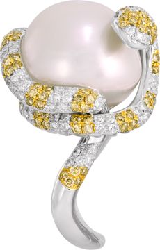 18mm South Sea Pearl and pave diamond ring in 18k white & yellow gold