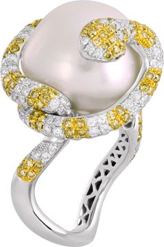 18mm South Sea Pearl and pave diamond ring in 18k white & yellow gold