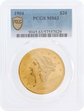 1904 $20 Gold Liberty Head Coin Graded MS63 by PCGS