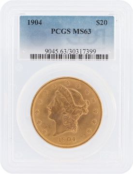 1904 $20 Gold Liberty Head Coin Graded MS63 by PCGS