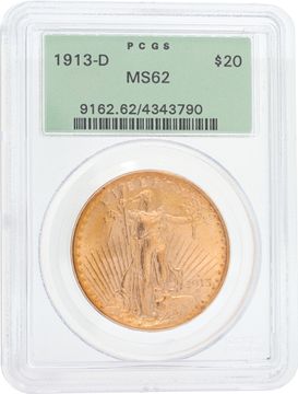 1913-D $20 Saint-Gaudens Double Eagle graded MS62 by PCGS Jewelry Collection