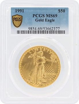 1991 $50 Gold American Eagle Coin contains 1 OZ of fine gold. PCGS MS69