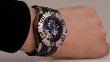 Roger Dubuis skeleton watch worn on the wrist