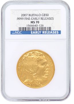 2007 $50 American Buffalo Gold Coin Uncirculated Ngc Grading Of Ms70
