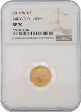 2016 10¢ Gold Coin Au 24k 1/10oz. This coin is graded NGC SP 70 2016 10¢ Gold Coin Au 24k 1/10oz. This coin is graded NGC SP 70. Jewelry Collection