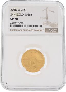 2016 Gold Coin Au 24k 1/4oz. This coin is graded NGC SP 70. 2016 25¢ Gold Coin Au 24k 1/4oz. This coin is graded NGC SP 70. Jewelry Collection