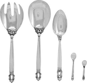 "ACORN" Sterling Silver Flatware Set patented by Georg Jense