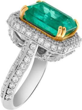 AGL certified 13.01 carat emerald ring in platinum & 18k with 4 carats in pave diamonds