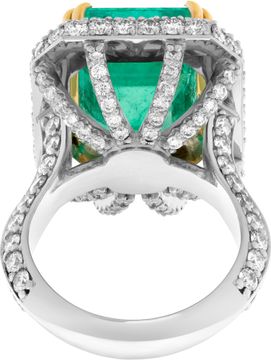 AGL certified 13.01 carat emerald ring in platinum & 18k with 4 carats in pave diamonds