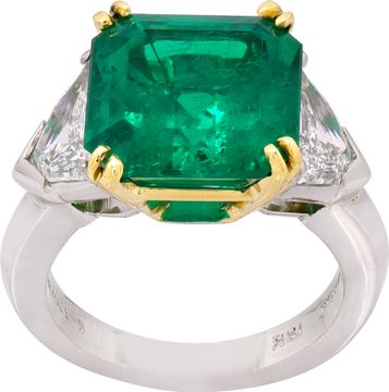 AGL Certified 6.86 carat Colombian Emerald and diamond ring in platinum and 18k AGL Certified 6.86 carat Colombian Emerald and diamond ring in platinum and 18k Ring Collection