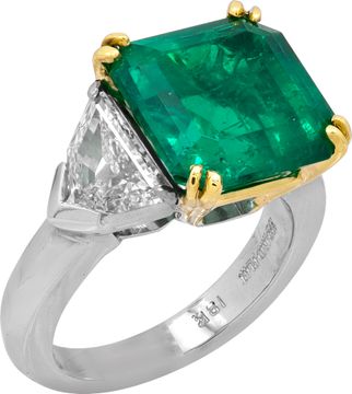 AGL Certified 6.86 carat Colombian Emerald and diamond ring in platinum and 18k