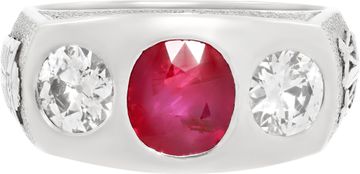 AGL certified Burma (Myanmar) red ruby (NO HEAT) ring set in platinum with 2 diamonds