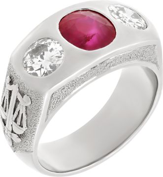 AGL certified Burma (Myanmar) red ruby (NO HEAT) ring set in platinum with 2 diamonds