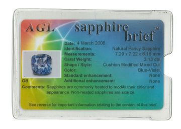 AGL Certified sapphire ring with diamonds set in 14k white gold