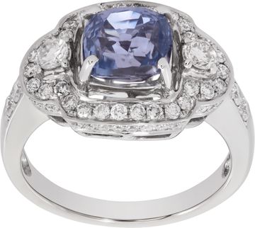 AGL Certified sapphire ring with diamonds set in 14k white gold Ring Collection