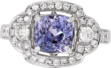 AGL Certified sapphire ring with diamonds set in 14k white gold