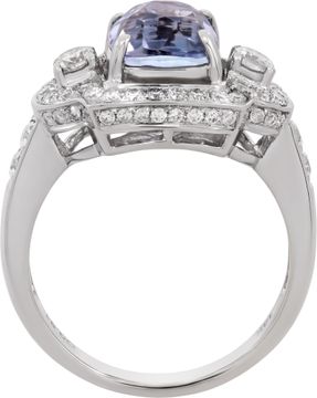 AGL Certified sapphire ring with diamonds set in 14k white gold