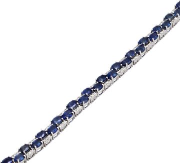 Alternating Diamond and Sapphire line bracelet in 14k white gold