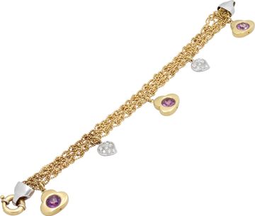 Amethyst and Diamond Bracelet in 18k yellow and white gold with heart charms