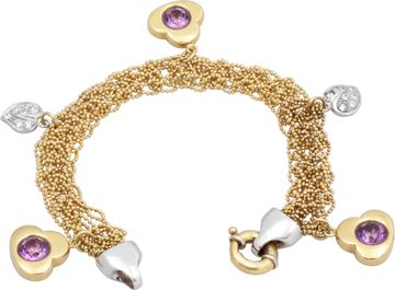 Amethyst and Diamond Bracelet in 18k yellow and white gold with heart charms