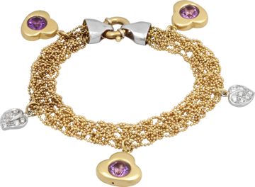 Amethyst and Diamond Bracelet in 18k yellow and white gold with heart charms Amethyst and Diamond Bracelet in 18k yellow and white gold with heart charms Bracelet Collection