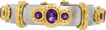 Amethyst bangle in 18k yellow gold and stainless steel