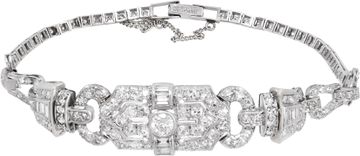 Antique Art Deco Bracelet in platinum with approximately 2.0 carats Antique Art Deco Bracelet in platinum with approximately 2.00 carats in round and baguette diamonds. Jewelry Collection