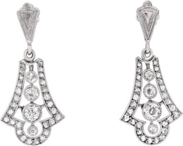 Antique dangling earrings filligree style set in platinum with diamonds Ring Collection