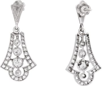 Antique dangling earrings filligree style set in platinum with diamonds