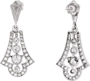 Antique dangling earrings filligree style set in platinum with diamonds