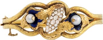 Antique Pearl and Diamond Bangle in 18k yellow gold