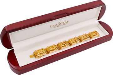 Antique storyteller panel link bracelet with Andean indigenous people in 18k yellow gold