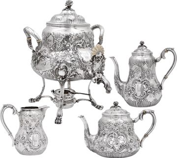 Antique Victorian English Sterling Silver Four-Piece Tea set Antique Victorian English Sterling Silver Four-Piece Tea set Sterling Silver Collection