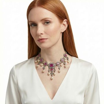 Antique Victorian Parure, Necklace with emerald cut Amethyst, oblong Pearl, Rose and Old Mine cut Diamonds, with silver top and 14k yellow gold base Necklace Collection