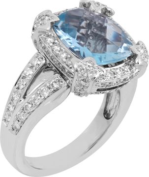 Aquamarine cusion shape center faceted ring
