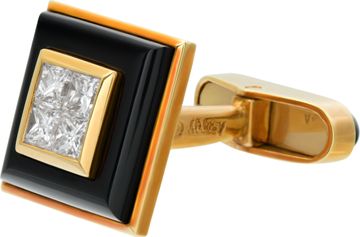 Asprey diamond and onyx cufflinks and 4 piece stud set in 18k yellow gold