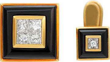 Asprey diamond and onyx cufflinks and 4 piece stud set in 18k yellow gold