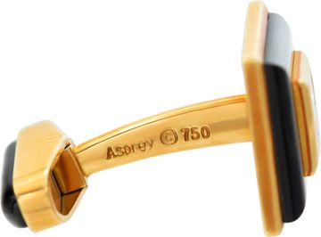 Asprey diamond and onyx cufflinks and 4 piece stud set in 18k yellow gold