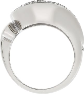 Basket weave ring with surrounding pave diamonds in 18k white and yellow gold