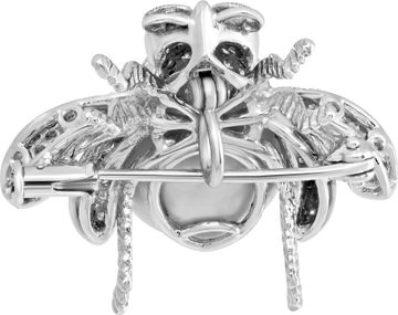 Bee pin/brooch with pearl, emeralds, and diamonds in 18k white gold