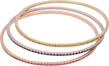 Blue pink and yellow sapphire bangles in 18k white, rose and yellow gold bangles