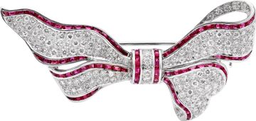 Bowtie Ruby & Diamond Brooch in 18k White Gold Jewelry Collection