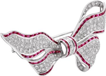 Bowtie Ruby & Diamond Brooch in 18k White Gold