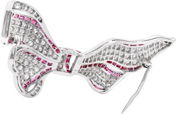 Bowtie Ruby & Diamond Brooch in 18k White Gold